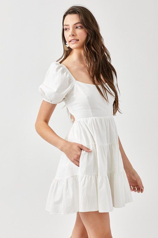 Puff Sleeve Back Double Tie Tiered Dress OFF WHITE S by Mustard Seed | Fleurcouture