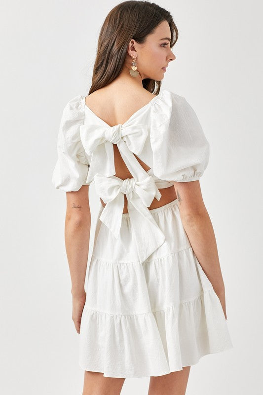 Puff Sleeve Back Double Tie Tiered Dress OFF WHITE S by Mustard Seed | Fleurcouture