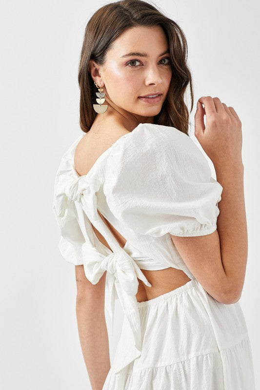 Puff Sleeve Back Double Tie Tiered Dress OFF WHITE S by Mustard Seed | Fleurcouture