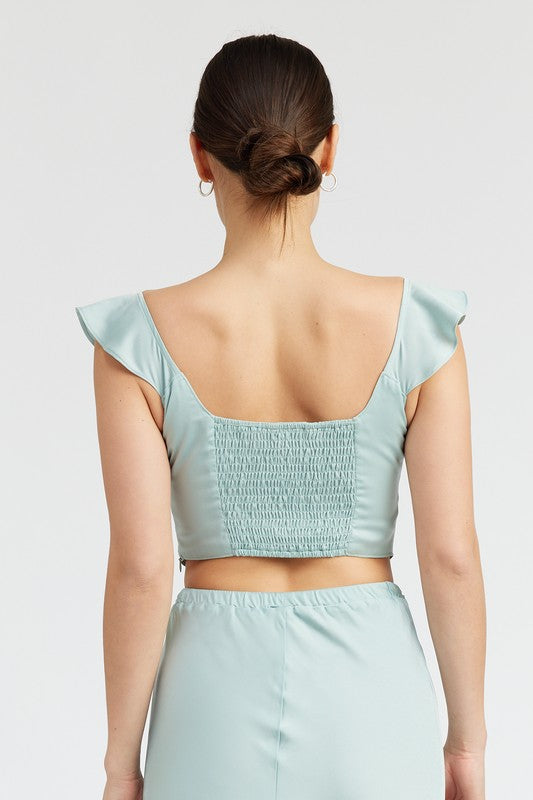 PUFF SLEEVE BUSTIER TOP LT SEAGREEN by Emory Park | Fleurcouture