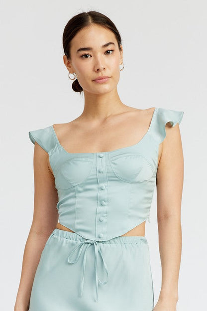 PUFF SLEEVE BUSTIER TOP LT SEAGREEN S by Emory Park | Fleurcouture