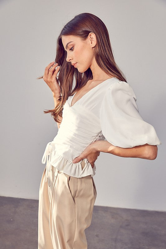 Puff Sleeve Cinched Top by Do + Be Collection | Fleurcouture