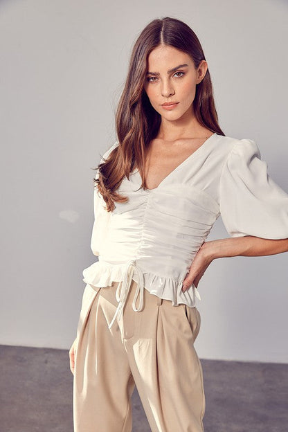 Puff Sleeve Cinched Top OFF WHITE S by Do + Be Collection | Fleurcouture