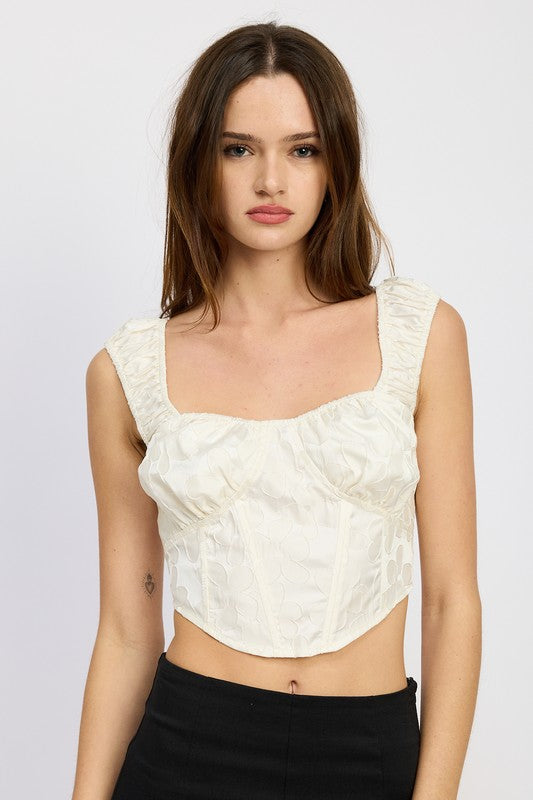 PUFF SLEEVE CORSET TOP WHITE S by Emory Park | Fleurcouture
