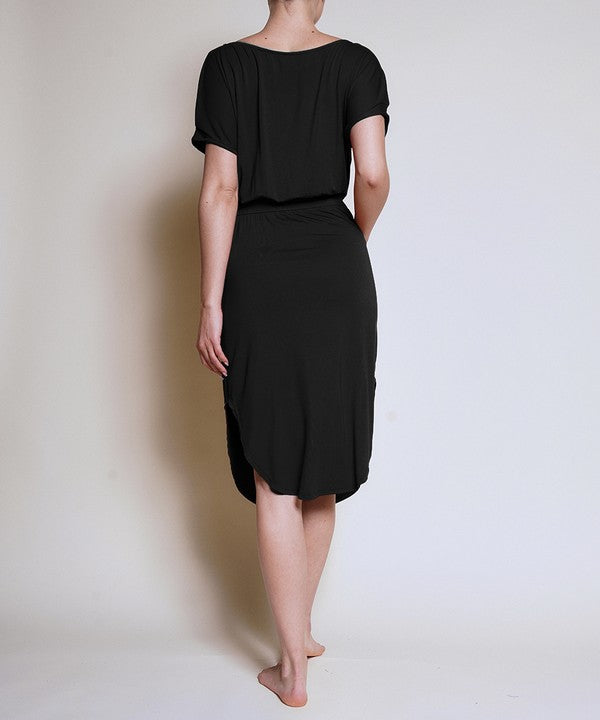 PUFF SLEEVE TULIP SHAPE DRESS BLACK by Fabina | Fleurcouture