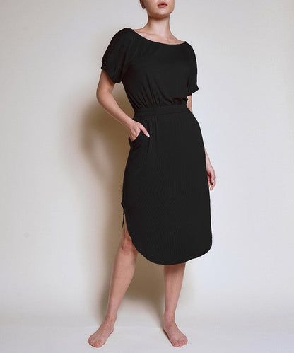 PUFF SLEEVE TULIP SHAPE DRESS BLACK S by Fabina | Fleurcouture