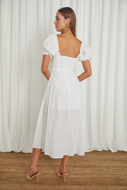 Puff Sleeved Tied Front Midi Dress WHITE by One and Only Collective Inc | Fleurcouture