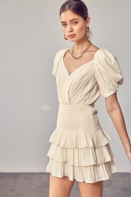 Puff Sleeves Ruffle Dress EGG SHELL by Do + Be Collection | Fleurcouture