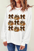 Pumpkin & Bow Graphic Long Sleeve Sweatshirt White S Sweater by Trendsi | Fleurcouture