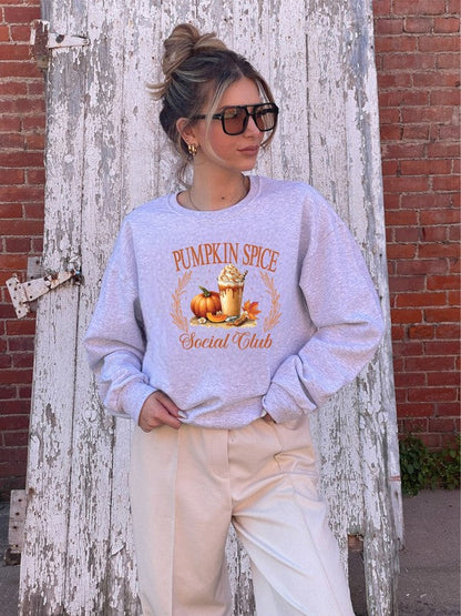 Pumpkin Spice Social Club Crew Neck Sweatshirt Ash 2X by Ocean and 7th | Fleurcouture