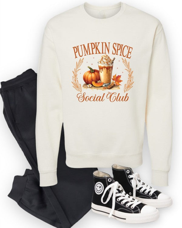 Pumpkin Spice Social Club Crew Neck Sweatshirt Cream 2X by Ocean and 7th | Fleurcouture