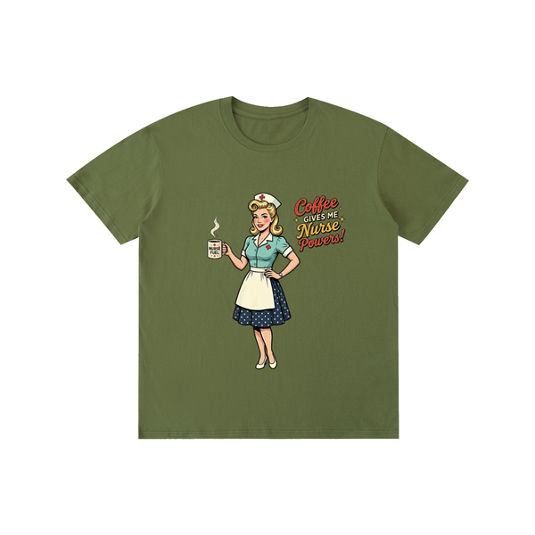 Coffeegivesmenursepowers,nurse,retro,funny,sarcastic,coffee,tee,tshirt