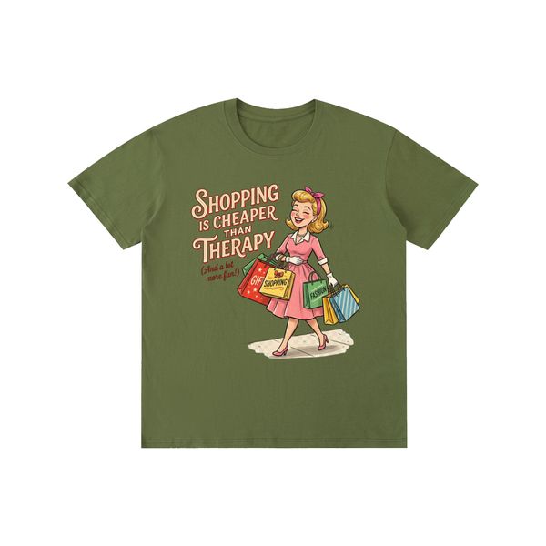 Shoppingischeaperthantherapy,funny,sarcastic,retro,1950s,tee,tshirt