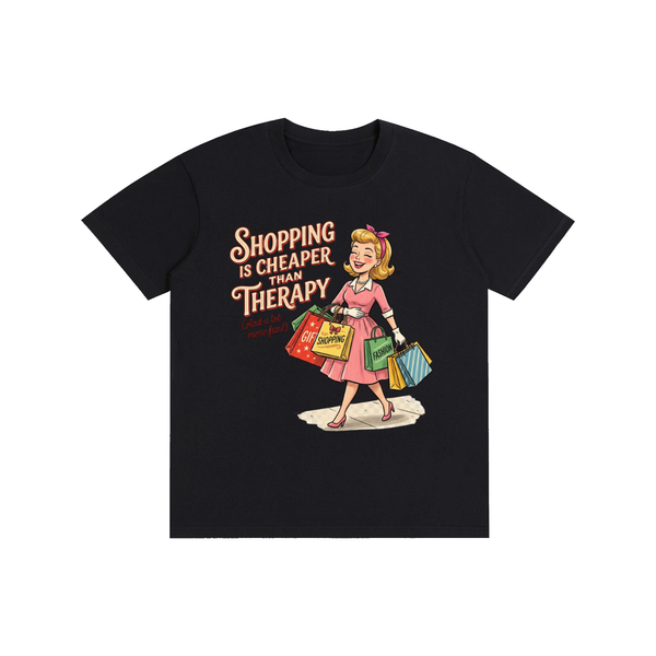 Shoppingischeaperthantherapy,funny,sarcastic,retro,1950s,tee,tshirt