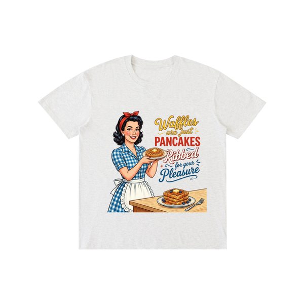 Wafflesarejustribbedpancakes,funny,sarcastic,1950s,retro,tee,tshirt