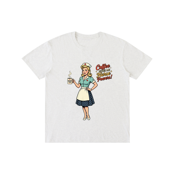 Coffeegivesmenursepowers,nurse,retro,funny,sarcastic,coffee,tee,tshirt
