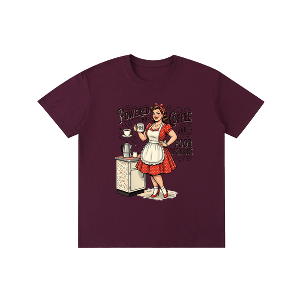 Poweredbycoffeeandbaddecisions,funny,sarcastic,retro,1950s,tee,tshirt