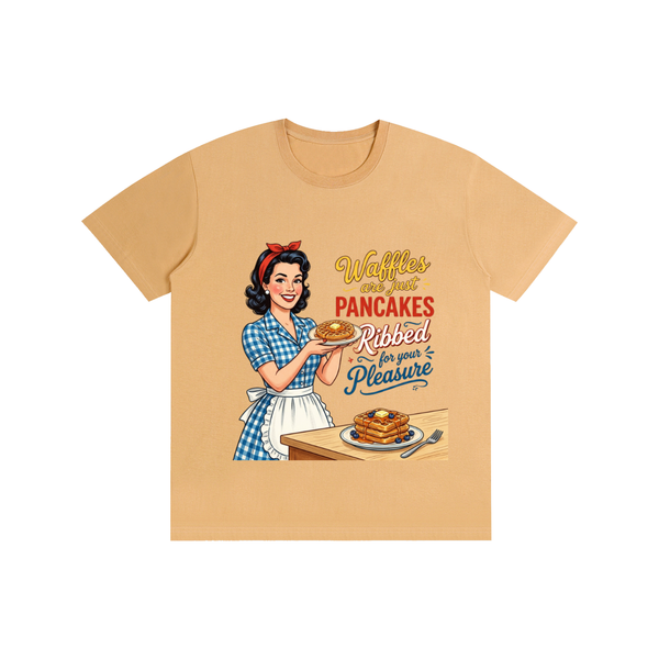 Wafflesarejustribbedpancakes,funny,sarcastic,1950s,retro,tee,tshirt