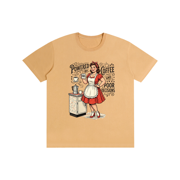 Poweredbycoffeeandbaddecisions,funny,sarcastic,retro,1950s,tee,tshirt