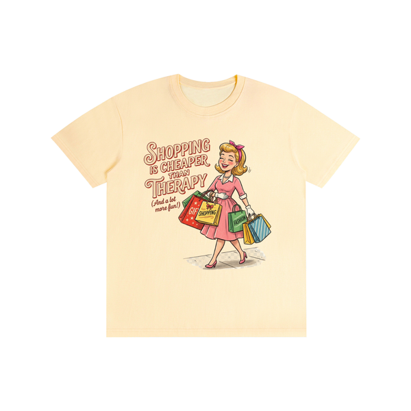Shoppingischeaperthantherapy,funny,sarcastic,retro,1950s,tee,tshirt
