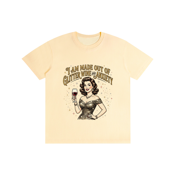 Iammadeoutofglitterwineandanxiety,retro,1950s,funny,sarcastic,tee,tshirt