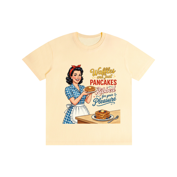 Wafflesarejustribbedpancakes,funny,sarcastic,1950s,retro,tee,tshirt