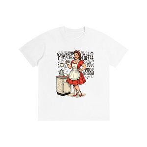 Poweredbycoffeeandbaddecisions,funny,sarcastic,retro,1950s,tee,tshirt