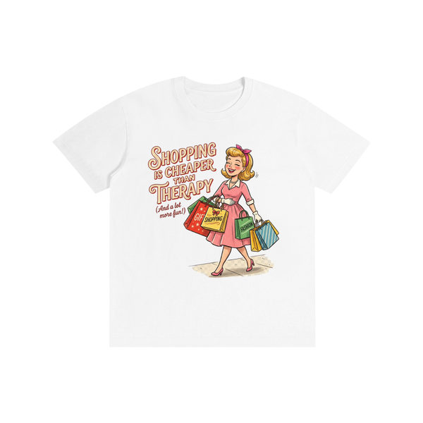 Shoppingischeaperthantherapy,funny,sarcastic,retro,1950s,tee,tshirt