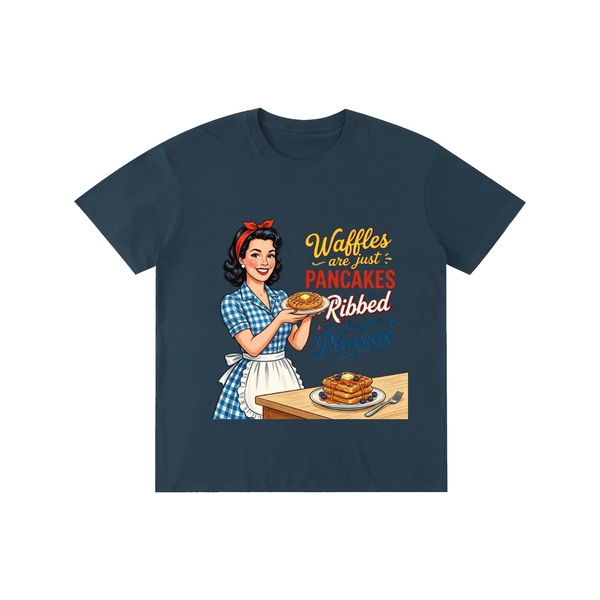 Wafflesarejustribbedpancakes,funny,sarcastic,1950s,retro,tee,tshirt