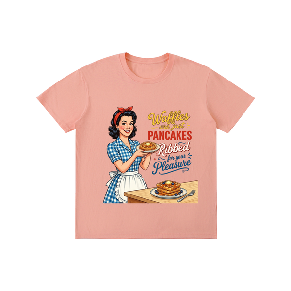 Wafflesarejustribbedpancakes,funny,sarcastic,1950s,retro,tee,tshirt