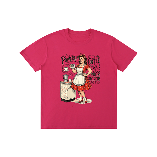 Poweredbycoffeeandbaddecisions,funny,sarcastic,retro,1950s,tee,tshirt