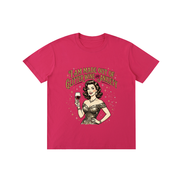 Iammadeoutofglitterwineandanxiety,retro,1950s,funny,sarcastic,tee,tshirt