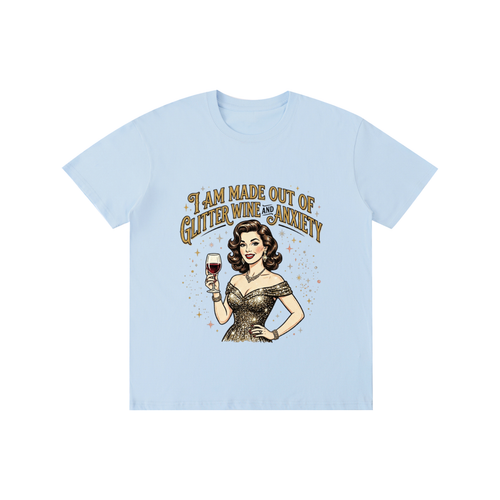 Iammadeoutofglitterwineandanxiety,retro,1950s,funny,sarcastic,tee,tshirt
