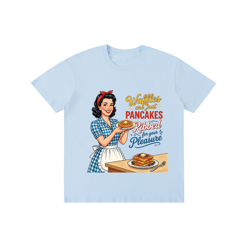 Wafflesarejustribbedpancakes,funny,sarcastic,1950s,retro,tee,tshirt