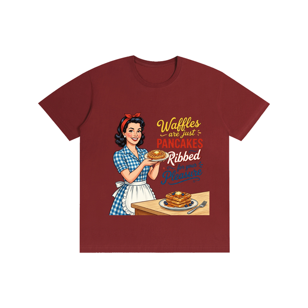 Wafflesarejustribbedpancakes,funny,sarcastic,1950s,retro,tee,tshirt