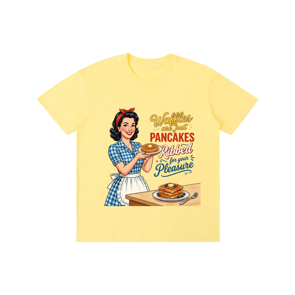 Wafflesarejustribbedpancakes,funny,sarcastic,1950s,retro,tee,tshirt