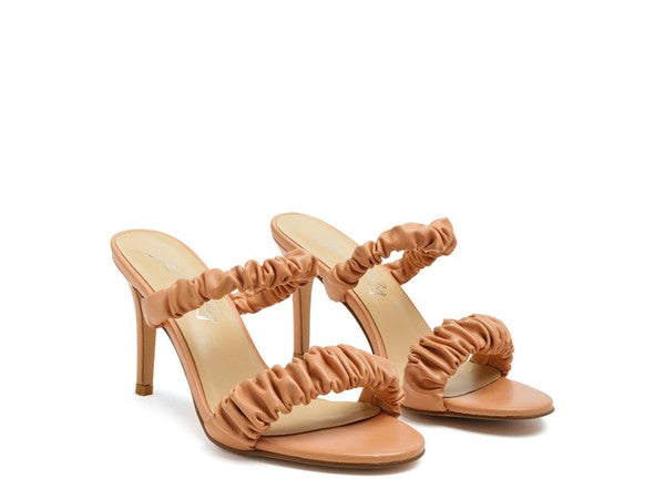 QUALIE GATHERED AROUND SLIP-ON HEELED SANDAL Coral 5 by Rag Company | Fleurcouture