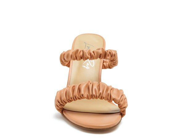 QUALIE GATHERED AROUND SLIP-ON HEELED SANDAL by Rag Company | Fleurcouture