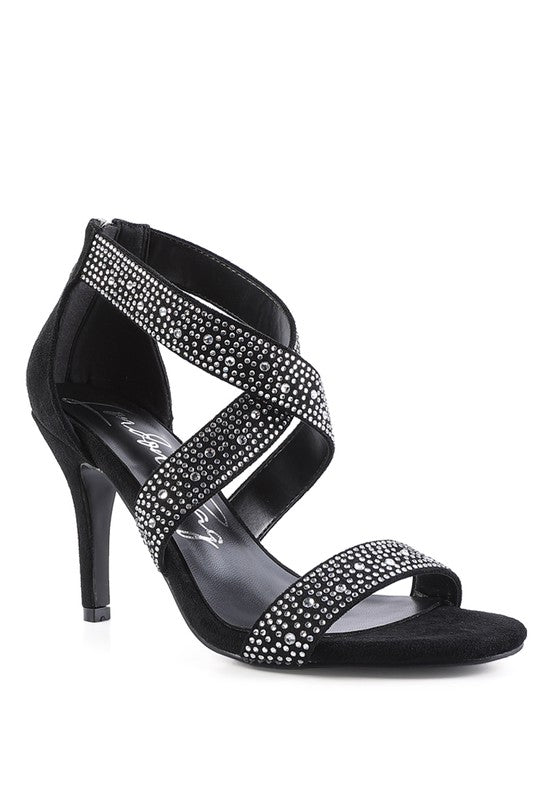 QUEEN BEE Rhinestone High Heeled Sandal Black 6 by Rag Company | Fleurcouture