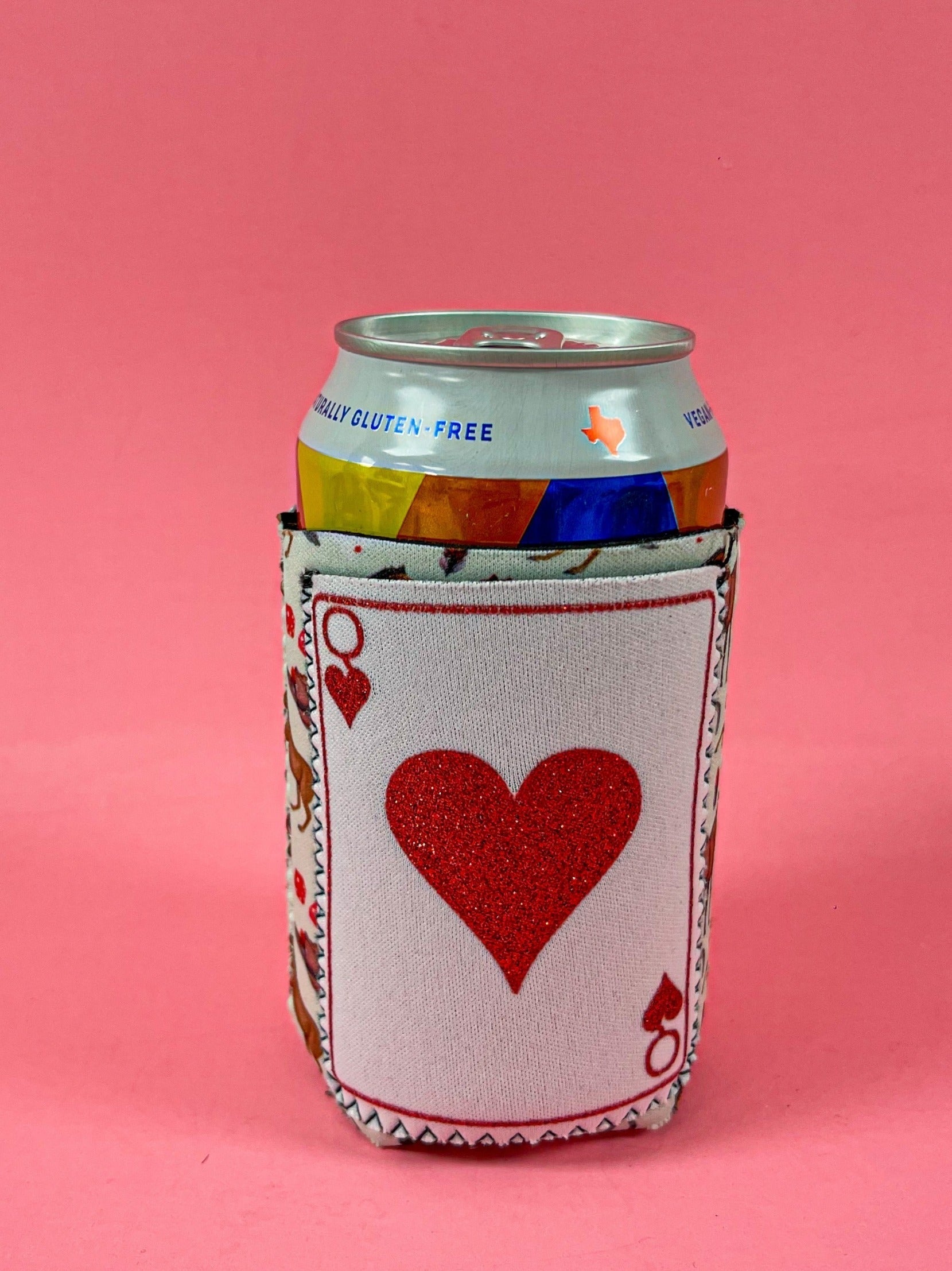 Queen Of Hearts Card, Regular Mix Pattern One Size Can Coolers by Grace &amp; Emma | Fleurcouture
