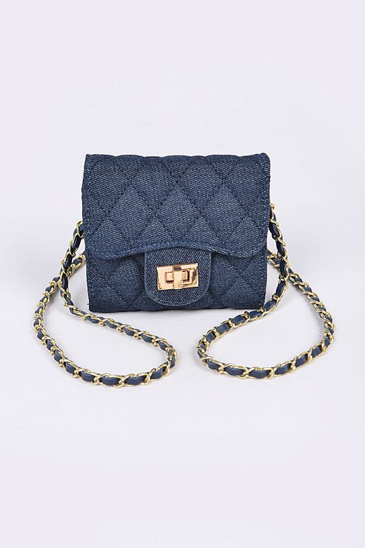 Quilted Denim Swing Wallet Dark Blue O/S by Artini Accessories | Fleurcouture