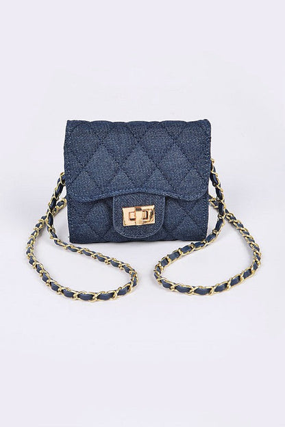 Quilted Denim Swing Wallet Dark Blue O/S by Artini Accessories | Fleurcouture