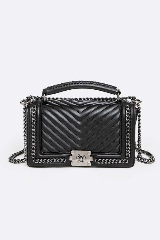 Quilted Designed Fashion Handbag Black O/S by Artini Accessories | Fleurcouture