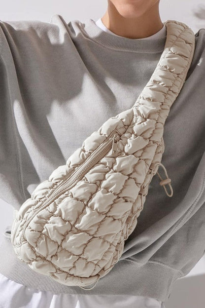 Quilted Drawstring jennie sling bag Ivory one by EG fashion | Fleurcouture