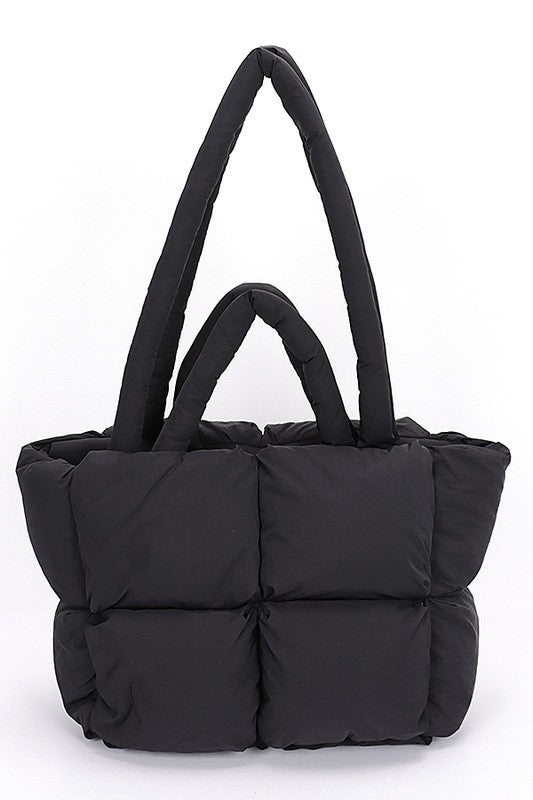 Quilted Puffer Convertible Tote Bag Black O/S by Artini Accessories | Fleurcouture