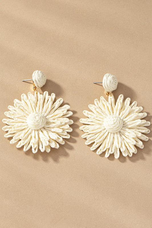 Raffia straw flower drop earrings Ivory one size by LA3accessories | Fleurcouture