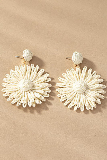 Raffia straw flower drop earrings Ivory one size by LA3accessories | Fleurcouture