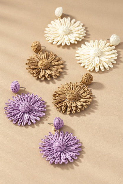 Raffia straw flower drop earrings one size by LA3accessories | Fleurcouture