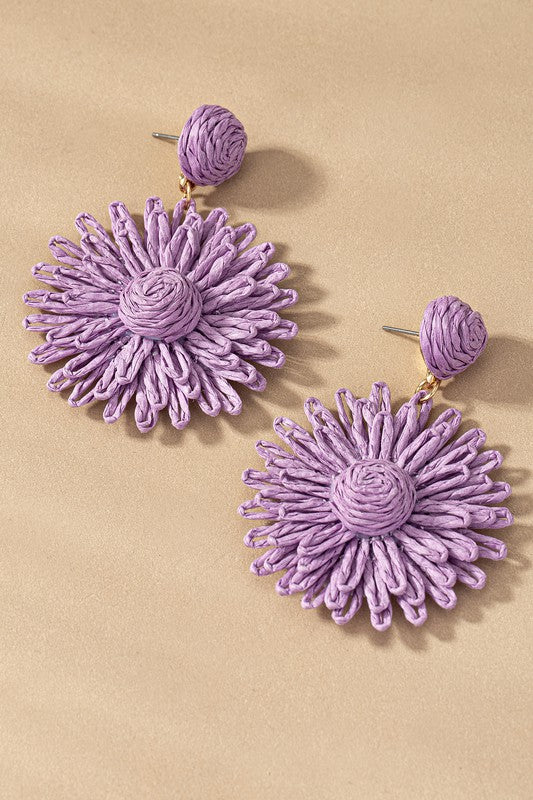 Raffia straw flower drop earrings one size by LA3accessories | Fleurcouture