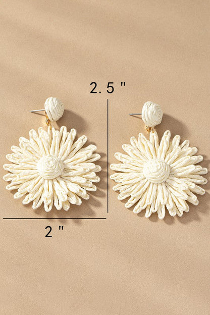 Raffia straw flower drop earrings one size by LA3accessories | Fleurcouture